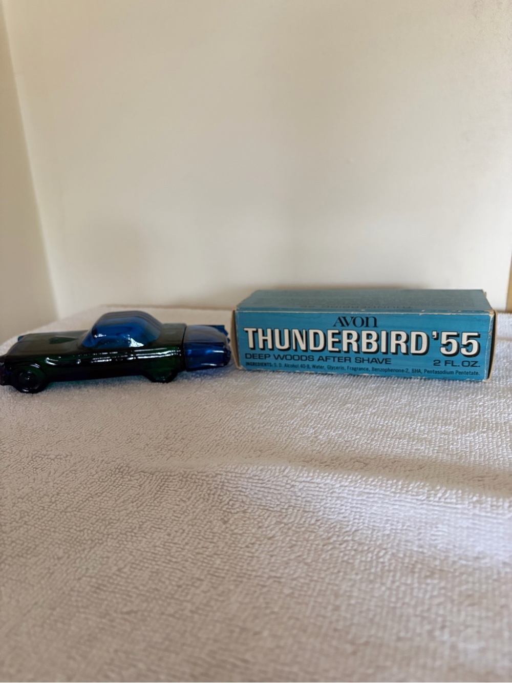 NWT Avon Thunderbird 1955 Decanter Bottle Blue Vintage Original Box Wild Country